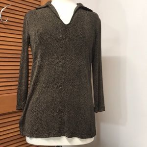 Samantha O 3/4 Sleeves Brown Tweed Tunic Top